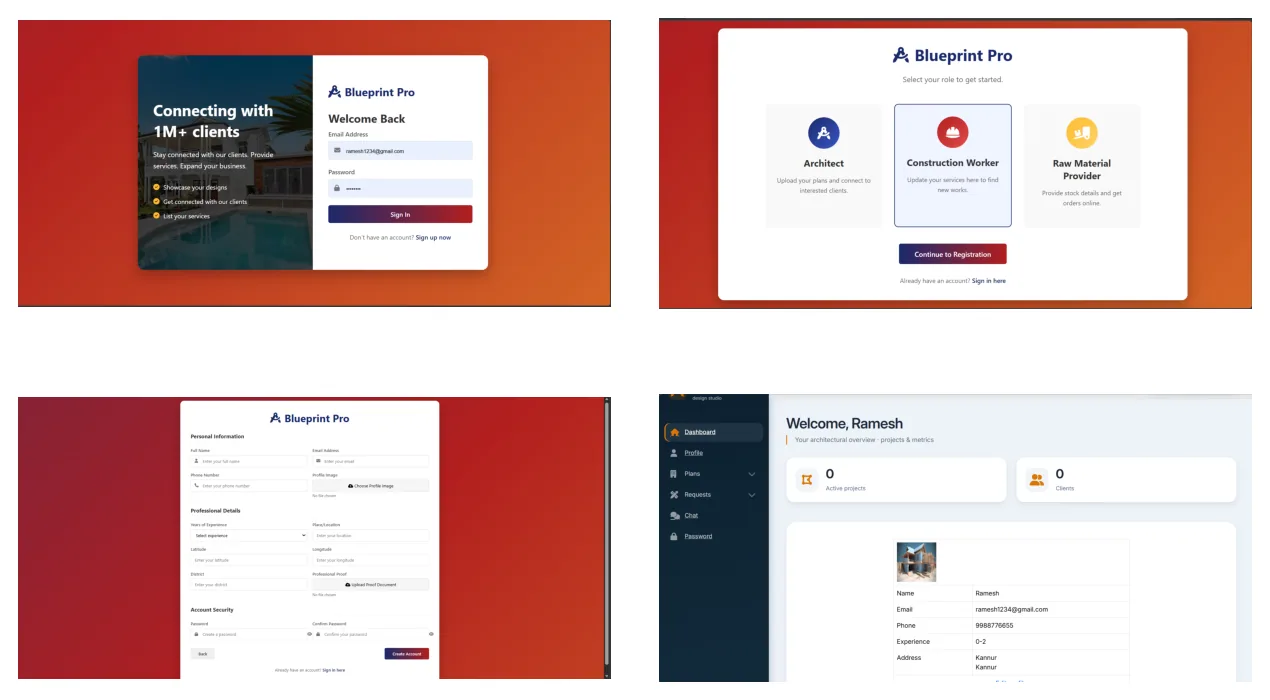 Desktop dashboard & onboarding screens